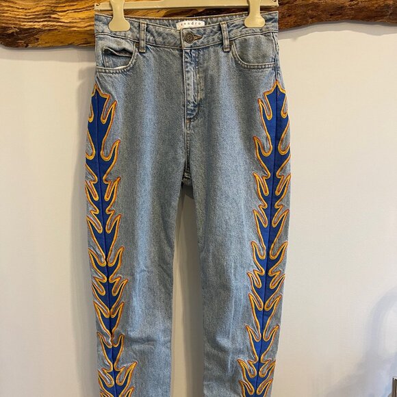 Sandro Designer Flame Embroidered Jeans, Size 36 / SM - Picture 2 of 5